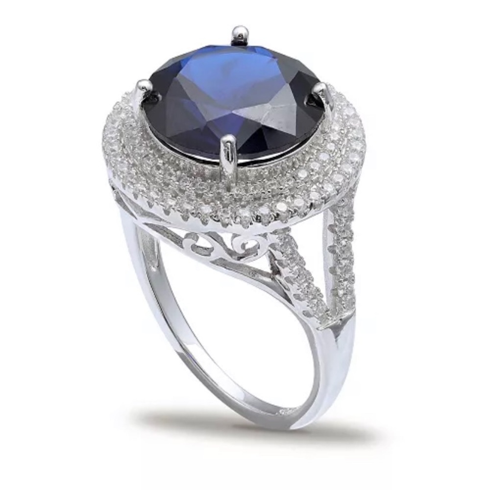 Blue Cubic Zirconia Double Pave Row Ring (7-1/2 ct. t.w) In Sterling Silver Sz 8
